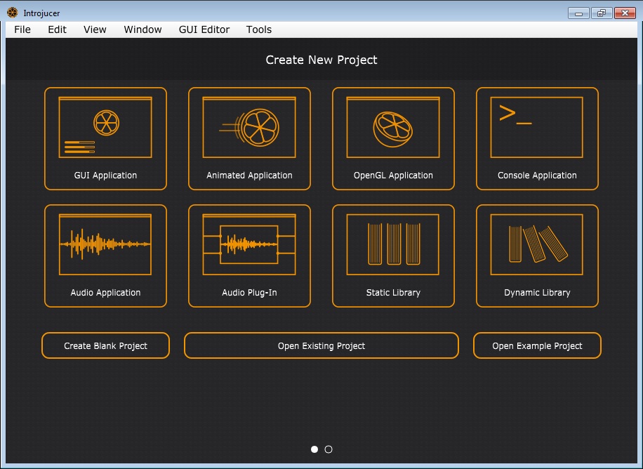 IntroJucer startup window